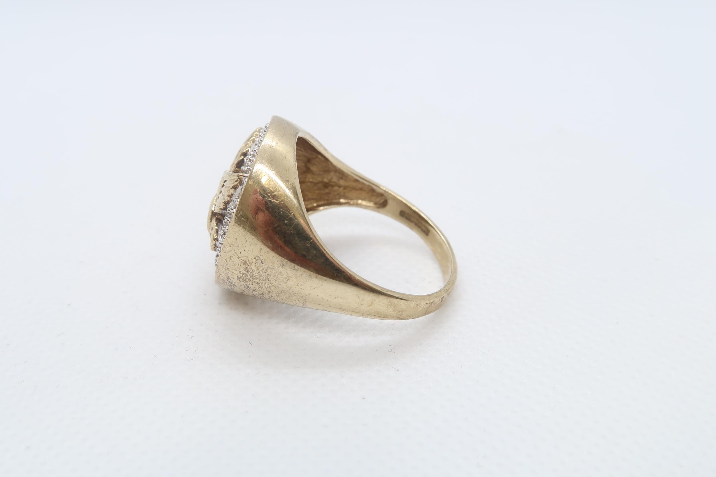 A 9ct yellow gold (hallmarked) mans ring with diamonds - ring size Z -approx weight 8.4 grams - Image 4 of 4