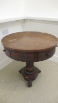 A 19th century mahogany drum table for restoration, three drawers and three dummy drawers - 76cm