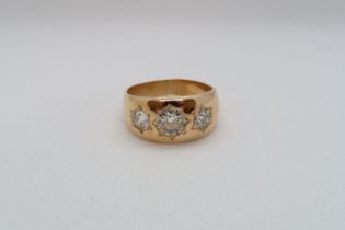 An impressive gents three stone diamond ring - The old cut diamonds total weight approx 2.4ct with