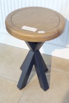 Harrogate round side table. Painted blue with oak top finish. Ex display Solid Wood Frame Cross