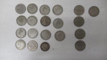 14 .500 silver half crowns and a Florin - approx weight 6.5 troy oz together with five post 1947