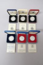 Six Royal Mint silver proof coins - Three 1980 Queen Mother 80th Birthday, two 1977 QEII Silver