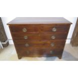 A Georgian mahogany five drawer chest of drawers - Width 110cm x Height 91cm x Depth 52cm