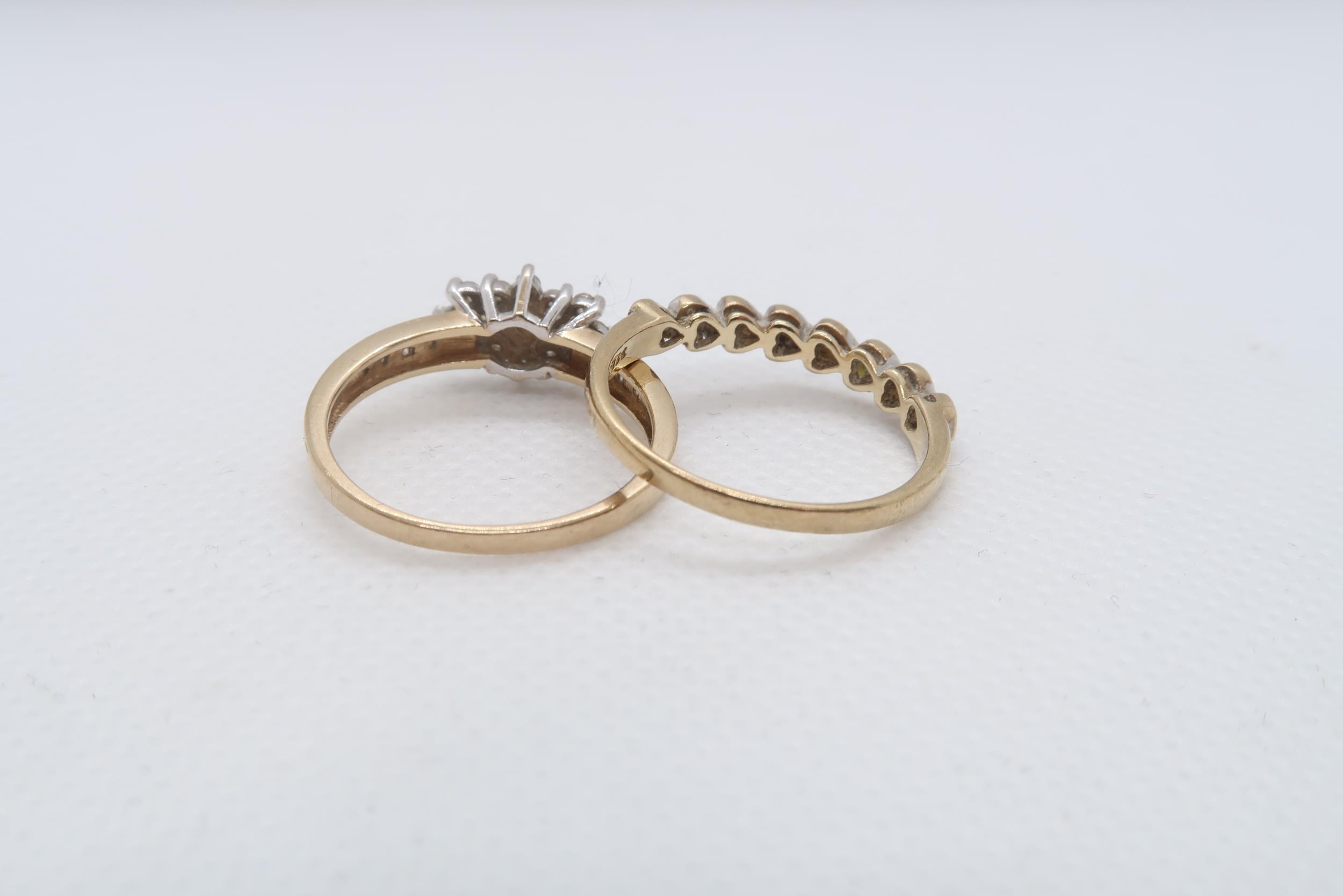 Two 9ct yellow gold (hallmarked) and diamond rings sizes P/Q & P - total weight approx 4.2 grams - Image 2 of 2