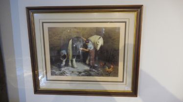 A David Shepherd coloured signed print Shampoo Time - 84cm x 70cm - in good condition