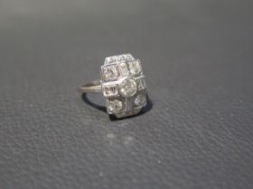 An 18ct white gold Art Deco style ring - approx 2ct of diamonds - ring size O - head 18mm x 13mm -