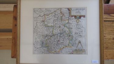 A coloured map of Cambridge - Christophorus Saxton - 53cm x 44cm overall size