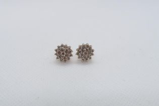 A pair of 9ct yellow gold (hallmarked) diamond cluster ear studs - approx 11mm - approx weight 2.3