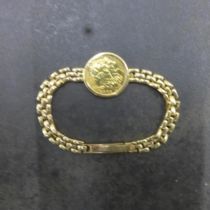 A 1982 gold half sovereign mounted in 9ct yellow gold (hallmarked) gate link bracelet approx