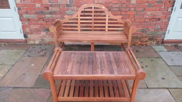 A good quality weathered teak Lutyens style bench - Width 160cm and a matching coffee table -