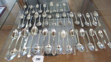 53 silver spoons, hallmarks various - approx weight 31 troy oz and one plated