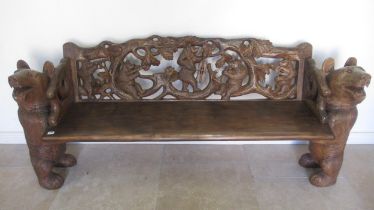 A Black Forest carved bench, Victorian and later - may have been reduced in length - Width 190cm