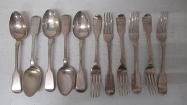 Silver forks and spoons (11 total), London 1846, approx 17 troy oz