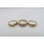 Three 14ct (hallmarked) rings sizes P & Q/R - total weight approx 10.3 grams