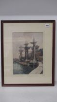Anthony Thieme, watercolour of ships in harbour - signed bottom left, 25cm x 34cm - framed and