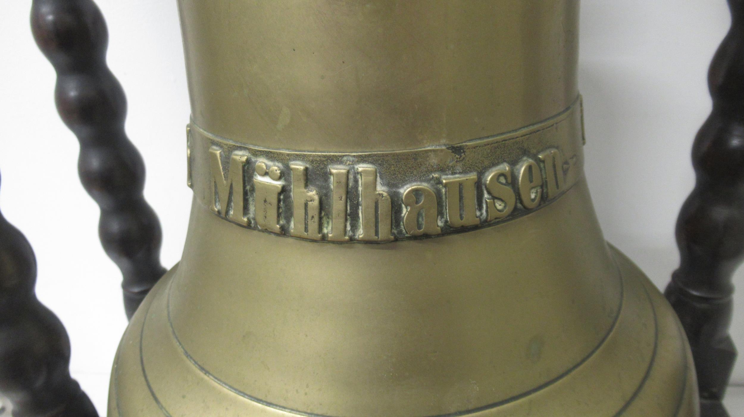 A ships bell on a stand inscribed Mihlhausen 1 Thur H & F Steinbach - Image 2 of 3