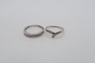 Two 9ct white gold rings with diamond sizes P & M/N - weight approx 2.8 grams