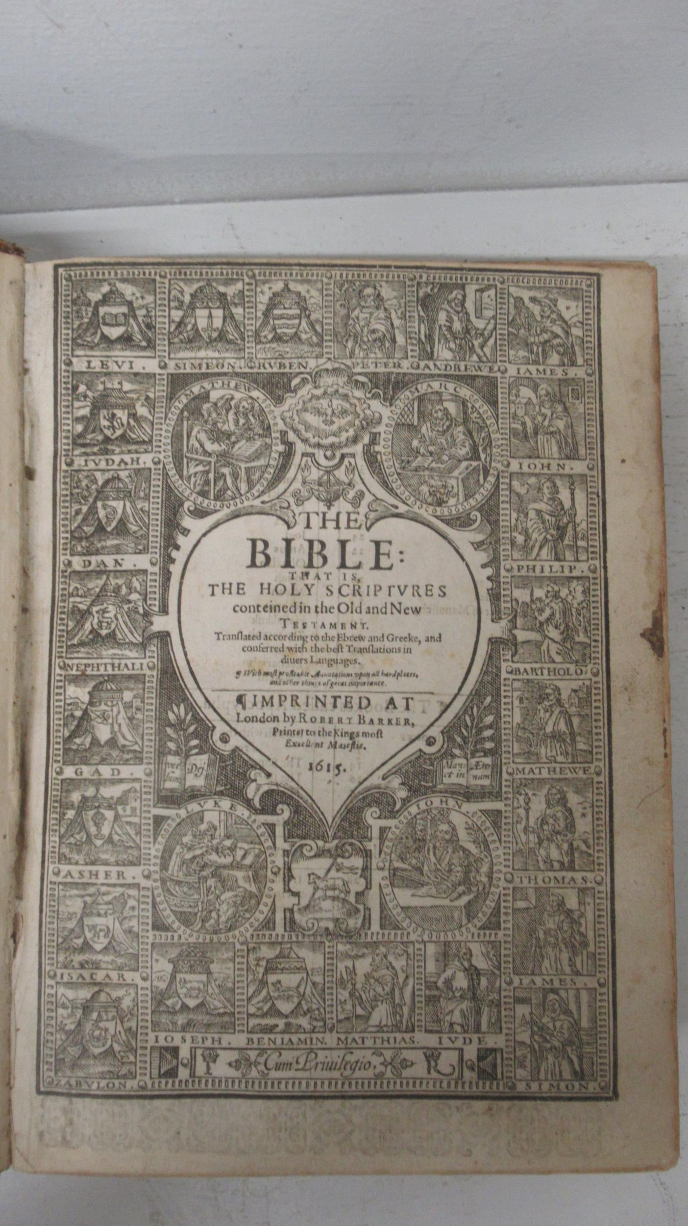 Bible: Old and New Testament printed 1615, Robert Barker, London, 23cm x 17cm - Image 3 of 6