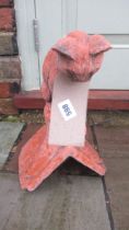 A seated cat roof ridge cast stone finial on a V 90 degree tile - Width 25cm x Length 18cm x