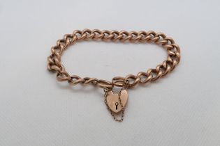 A 9ct (hallmarked) rose gold Albert link bracelet with heart lock, alternate links with chased