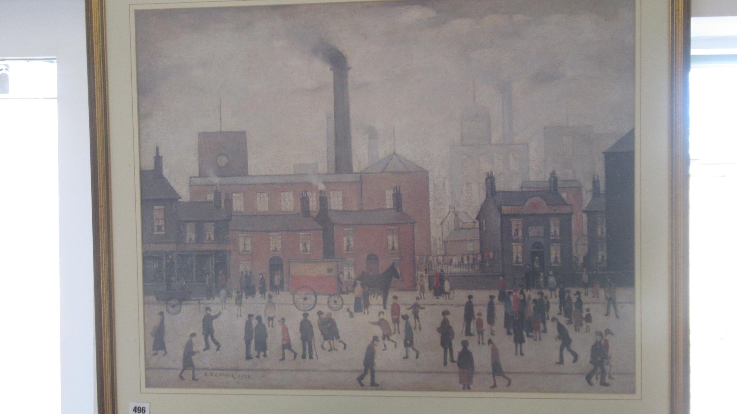 A signed Lowry print signed LS Lowry 1928, 85cm wide x 70cm high