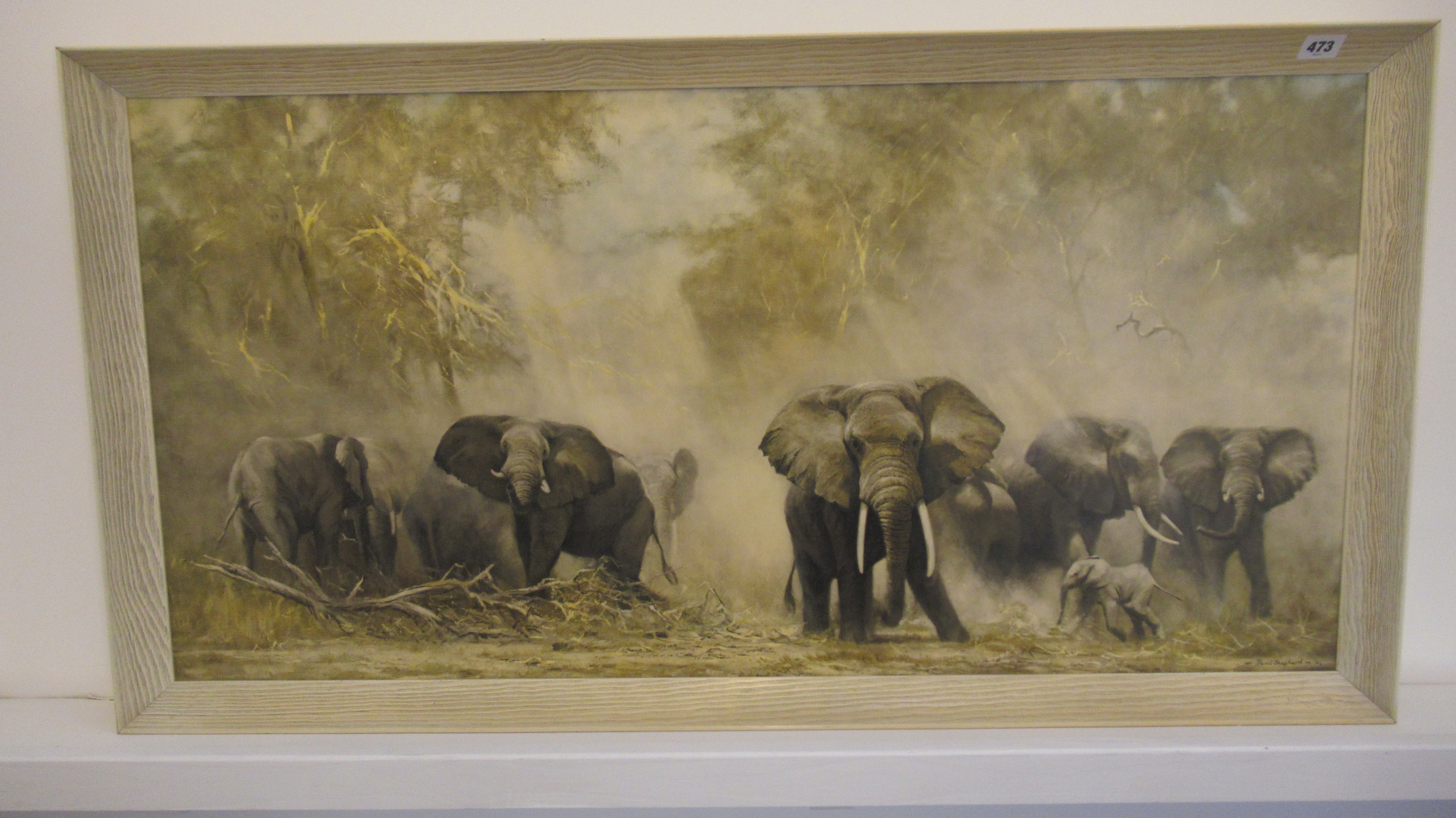 A David Shepherd framed print of elephants - 100cm x 50cm