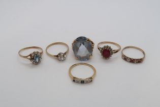 Six 9ct (hallmarked) yellow gold rings, various