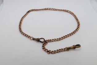 An approx 9ct (tested) red gold Albert link watch chain, approx 41cm long, clasp not gold, total