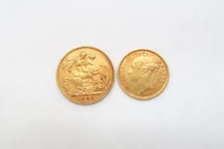 An 1897 gold sovereign and an 1884 gold half sovereign