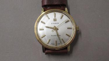 A gents Tissot Seastar seven gold plated manual wind wristwatch - case 33mm - working in the