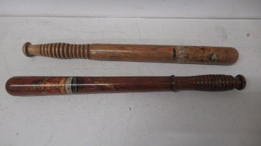 Two 19th century painted Police truncheons - 41cm