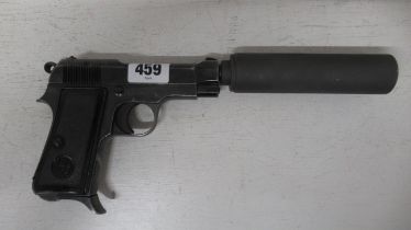 A genuine deactivated 9mm Beretta model 34 semi automatic pistol with removable silencer/