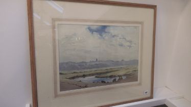 A watercolour of Blakeney by Col John Davies OBE RSMA, 76cm wide x 60cm high