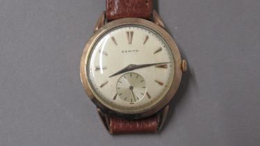 A gents rose gold plated Zenith manual wind wristwatch - case 38mm - with seconds sub-dial - working