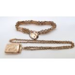 A 9ct (hallmarked) locket, approx 3cm x 2cm, on 9ct (hallmarked) chain, 45cm - together with a