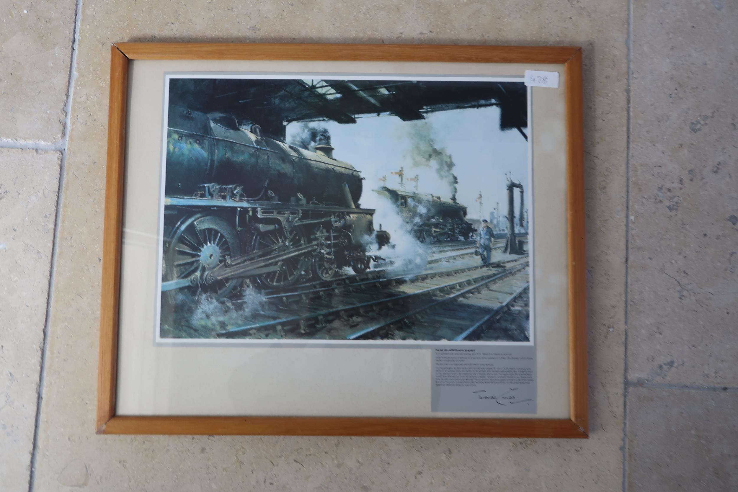 Two Terence Cuneo prints - 'Night Express' and 'Memories of Willesden Junction' 39cm x 28cm together - Image 4 of 6