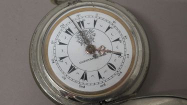 A metal case full hunter pocket watch for the Turkish market, enamel dial with arabic numbering