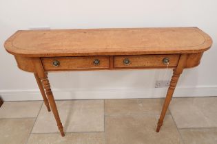 A Birch veneer D end table with two drawers - Width 120cm x Depth 33cm x Height 76cm - made by a