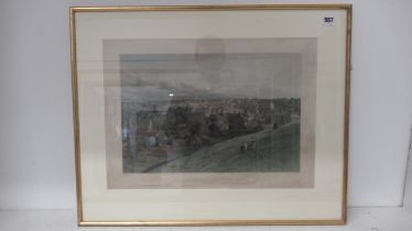 A coloured engraving by F Challis after B. Rudge - A View of Cambridge from the Castle Hill - 48cm x