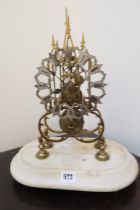 A 19th century Skeleton clock with a fusee movement on a marble base - Height 38cm - working in