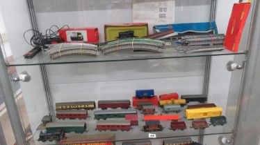 Assorted Hornby Tri-ang model railway wagons, 1 x engine, trucks, signalling etc.