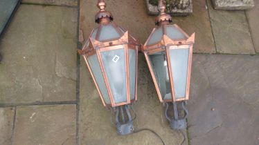 Two brass lamp post tops - two panes of glass broken