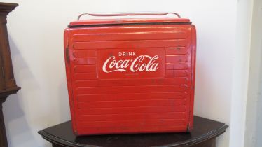 A vintage mid-century Coca Cola metal cool box / cooler with interior twin compartments, by 'St