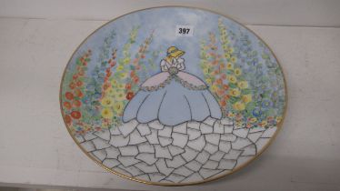 A large 14 inch diameter Art Deco (Czechoslovakian) Crinoline lady wall plaque