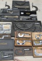 Assorted micrometres and depth gauges including Moore & Wright, Shardlow and Mitutoyo
