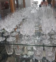 Cut glass including a decanter, two sets of 6 champagne glasses, three sets of 6 wine and port