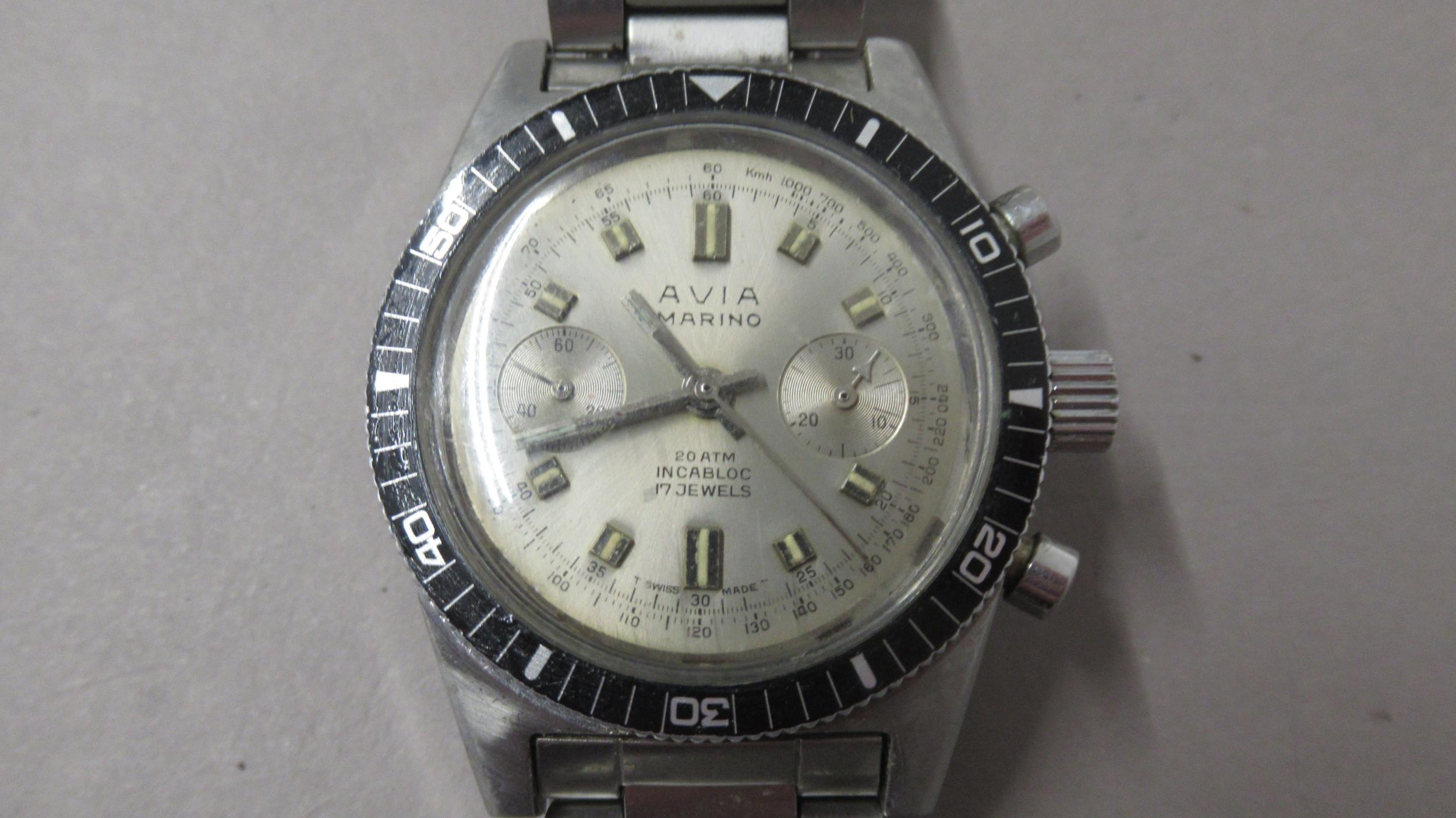 AVIA. Marino 1960's divers chronograph. 36mm. Crisp operation and keeping excellent time.