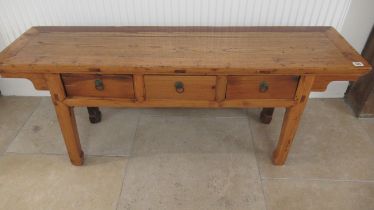 A hardwood window seat with three drawers - Width 132cm