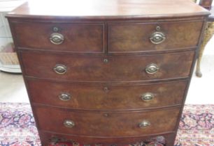 A two over three mahogany bow fronted chest of drawers - Height 108cm x Width 108cm x Depth 54cm