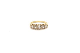 An 18ct hallmarked yellow gold 5 stone old cut diamond ring, size Q/R, approx 3.5 grams